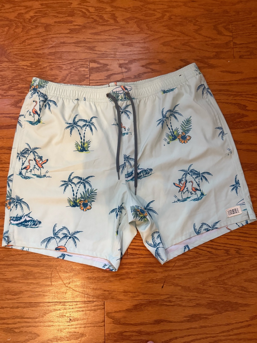 O'NEILL Mens Tropical Swim Trunks Summer Flamingoes Palm Trees Sz XXL EUC‎